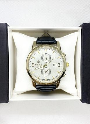 Мужские наручные часы с календарём золото с черным ремешком ( код: ibw891yb )5 фото