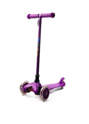 Самокат дитячий триколісний itrike mini bb 3-013-5-v зі світними колесами, фіолетовий3 фото