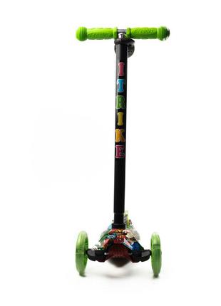 Самокат дитячий триколісний itrike maxi jr 3-055-1-wp2 зі світними колесами, кермо регулюється,зелений3 фото