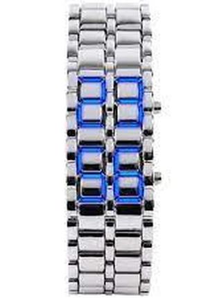 Годинник-браслет iron samurai mini, айрон самурай срібло з синіми світлодіодами ( код: ibw881sz )2 фото