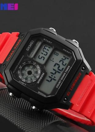 Часы спортивные водостойкие skmei 1299 (скмей), цвет черный с красным ( код: ibw874br )8 фото