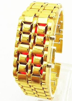 Годинник-браслет iron samurai, айрон самурай золотистий з червоними світлодіодами ( код: ibw012yr )