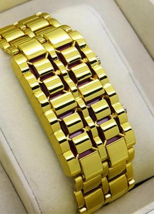 Годинник-браслет iron samurai, айрон самурай золотистий з червоними світлодіодами ( код: ibw012yr )10 фото