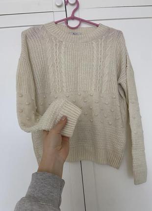 Вязаный молочный свитер, тёплая кофта слоновая кость, свитерок кофта джемпер1 фото