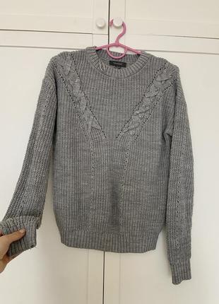 Серый базовый свитер косичка, кофта, джемпер, свитерок, водолазка кофта