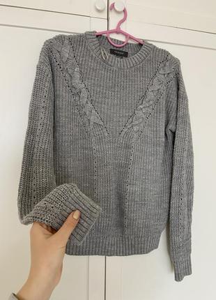 Серый базовый свитер косичка, кофта, джемпер, свитерок, водолазка кофта5 фото