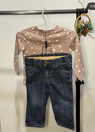 Джинсовые брюки и реглан, штанишки в рубчик с лисичками