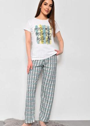 Стильна принтована жіноча піжама в клітинку зручна жіноча піжама з бавовни піжама з маскою для сну піжама зі штанами1 фото