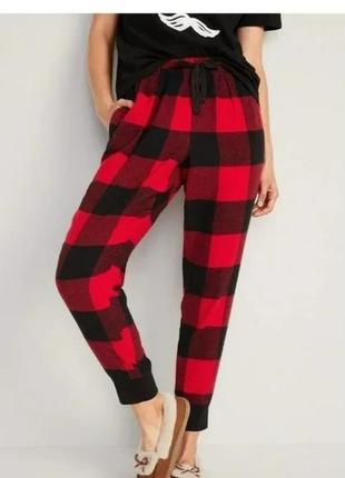 Трикотажные женские коттоновые пижамные штаны tu в клетку/красный черный1 фото