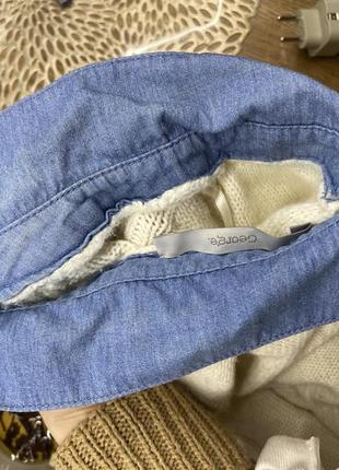 Вязаная кремовая кофта с джинсовой рубашкой-обманкой, джемпер с эффектной вязкой9 фото