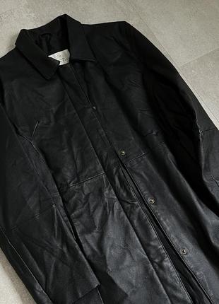 Длинный черный кожаный плащ винтаж7 фото