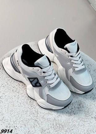 Кроссовки материал эко-замша + обувной текстиль цвет grey на шнуровке 24см