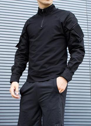 Мужская тактическая рубашка на весну в черном цвете premium качества, стильная и удобная рубашка на каждый день