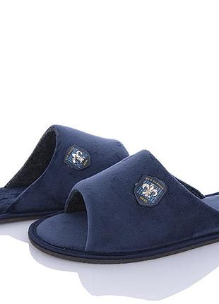 Тапочки мужские домашние открытый носок тм pago велюр синий