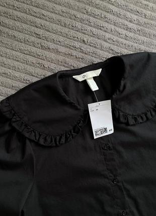 Сорочка з великим коміром блуза чорна котонова бавовняна10 фото