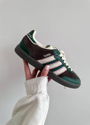 Жіночі кросівки адідас самба зелено коричневі преміум / adidas samba x notitle green / brown premium