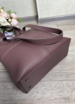 Женская стильная и качественная сумка шоппер из искусственной кожи темная пудра4 фото