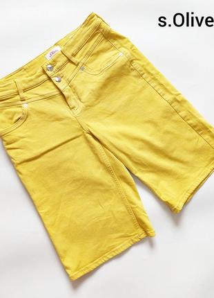 Женские джинсовые желтые шорты с высокой посадкой на пуговицах и молнии от бренда s.oliver1 фото