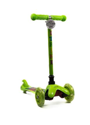 Самокат дитячий триколісний itrike mini bb 3-040-gr1 зі світними колесами зелений3 фото