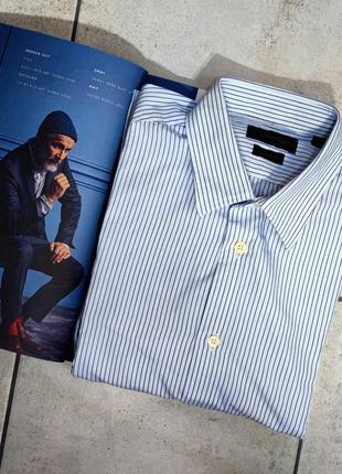 Мужская  брендовая базовая  хлопковая приталиная рубашка calvin klein  оригинал в голубом цвете полоску размер 40(l)1 фото