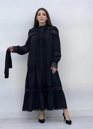 Біла чорна жіноча мереживна сукня міді жіноча ніжна довга сукня з мереживом на ґудзиках трендова сукня мереживо3 фото