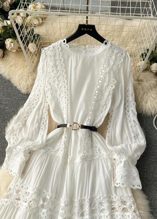Біла жіноча мереживна сукня міді жіноча ніжна довга сукня з мереживом трендова довга сукня мереживо2 фото