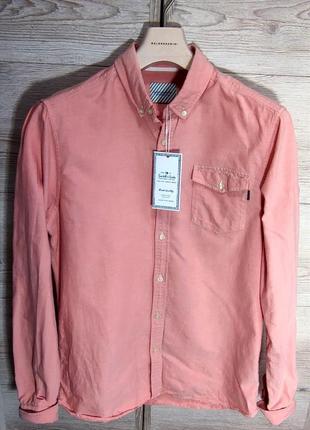 Мужская хлопковая элегантная баеаая рубашка scotch &soda в кораловом цвете размер l