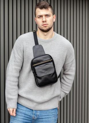 Мужская шикарная качественная и стильная сумка слинг из натуральной кожи