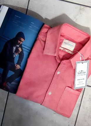Мужская хлопковая элегантная баеаая рубашка scotch &soda в розовом цвете размер s