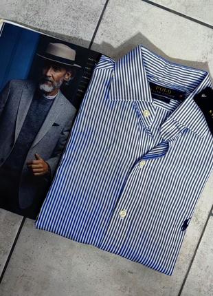 Мужская элегантная легкая  премиальная приталеная рубашка polo ralph lauren оригинал в полоску размер s
