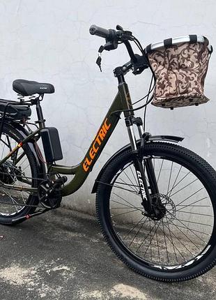 Електровелосипед cubic-bike electric 26" хакі 500ват 10.4 а·год 48 в у багажнику1 фото