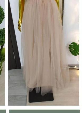 Гламурна вечірня випускна легка повітряна сукня з фатину ніжного кольору з відкритими плечима5 фото