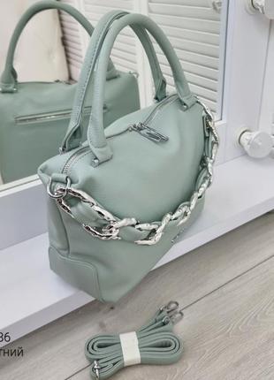 Женская стильная и качественная сумка из эко кожи на 2 отдела голубая4 фото