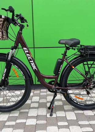 Електровелосипед cubic-bike electric 26" бордовий 500ват 10.4 а·год 48 в у багажнику4 фото