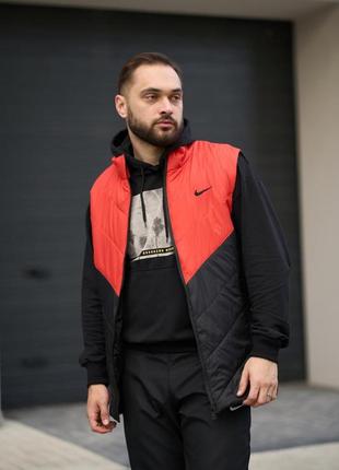 Мужская жилетка nike на весну в красно-черном цвете premium качества, стильная и удобная жилетка на каждый день