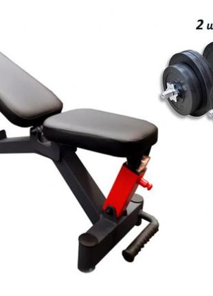 Скамья для жима rn-sport black rock + обрезиненные гантели по 31 кг