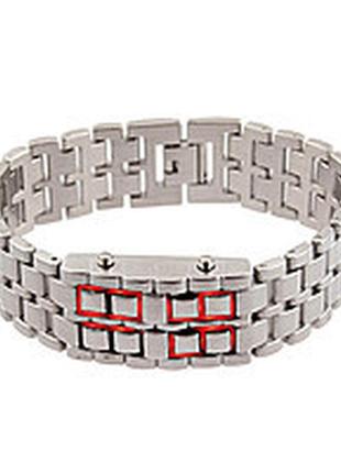 Годинник-браслет iron samurai mini, айрон самурай срібло з червоними світлодіодами ( код: ibw881sr )6 фото