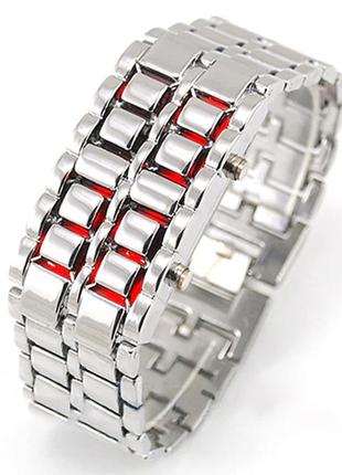 Часы-браслет iron samurai mini айрон самурай серебро с красными светодиодами ( код: ibw881sr )
