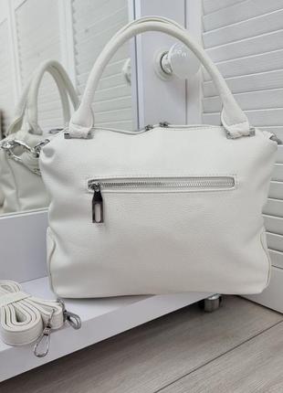 Жіноча стильна та якісна сумка з еко шкіри на 2 відділи біла6 фото