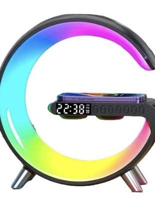 Лампа-ночник 5 в 1 g-smart rgb xxl с беспроводной зарядкой 15w и bluetooth колонкой черный (код: nh-69)