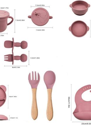 Детский набор силиконовой посуды 8 предметов розовый( код: hcd-001 )4 фото