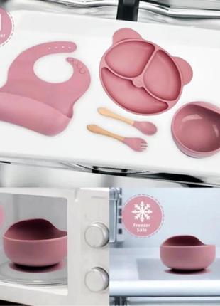 Дитячий набір силіконового посуду 8 предметів рожевий ( код: hcd-001 )10 фото
