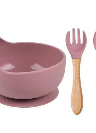 Дитячий набір силіконового посуду 8 предметів рожевий ( код: hcd-001 )6 фото