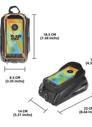 Велосумка для смартфона 7,2" на раму, велосумка для телефону водонепроникна чорний ( код: ibv012b )9 фото