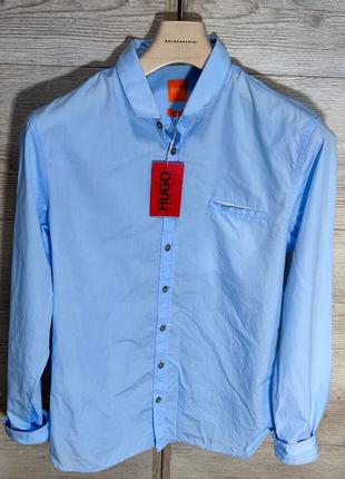 Мужская элегантная хлопковая рубашка hugo boss в голубом цвете размер м4 фото