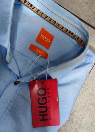 Мужская элегантная хлопковая рубашка hugo boss в голубом цвете размер м3 фото
