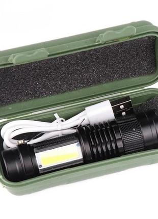 Ліхтар міні ручної кишеньковий акумуляторний bl-525 xpe+cob microusb з zoom зарядної кабель (5389)5 фото