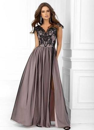 Красивое женское платье с кружевом и сеткой длинное 40-70 размер