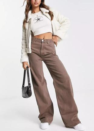 Джинсы mom мом палаццо прямые широкие тямная пудра цвет какао с высокой посадкой collusion