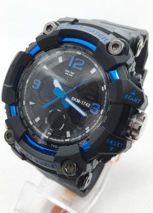 Часы мужские спортивные водостойкие skmei 1742 (скмей), черные с синим ( код: ibw708bz )1 фото